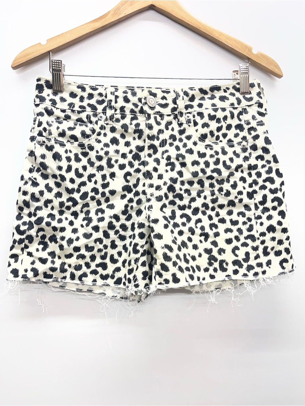 American Eagle Outfitters White and Black Leopard Print Denim Shorts